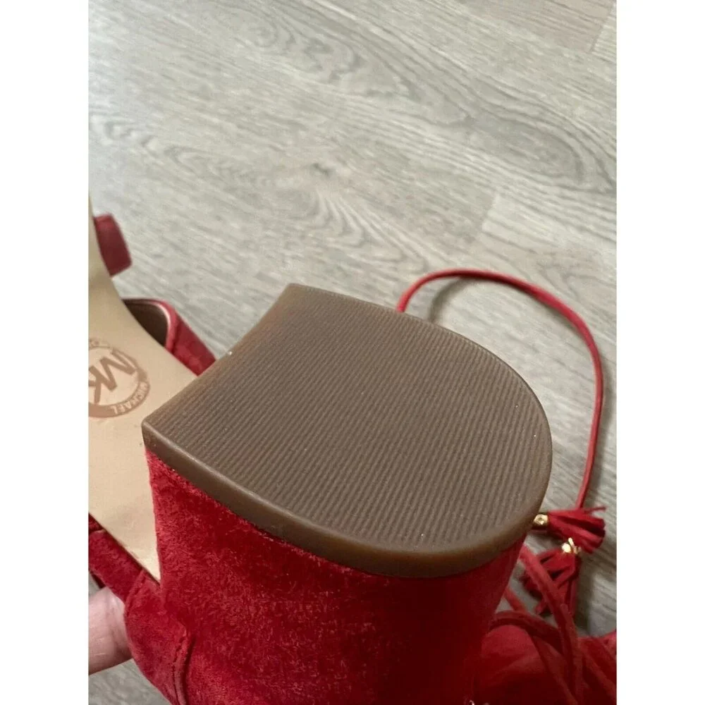 Michael Kors Mirabel Suede Open Toe Lace Up Sandal Heels Size 5 - Picture 8 of 11